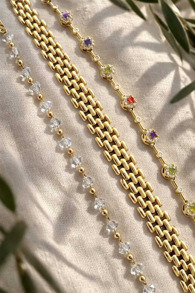 Mope Accessories Stainless Steel 3-Piece Combination Bracelet Set with Stone Detail