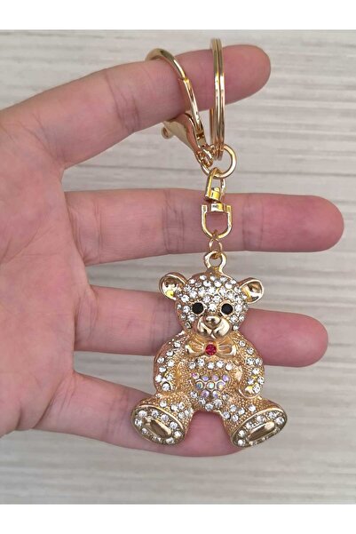 mixify Gold Color Stone with Cute Bear Figure Keychain – Stone Detail Bag and...