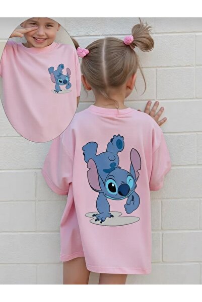 New Shine Stitch Printed Kids Pink T-Shirt