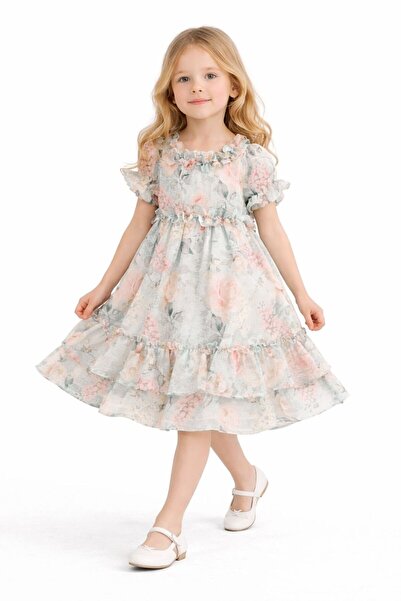 MAY MARA Girl's short sleeve bow dress Patterned ke Linen