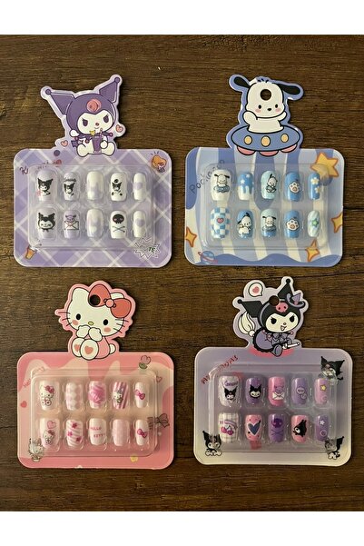 Empressco Çocuk Takma Tırnak 1 Paket Kuromi Hello Kitty Pompompurin Yapışkanlı