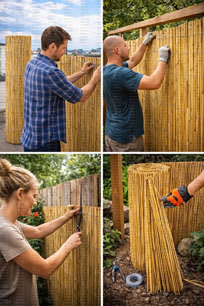 polynaturel Doğal Kamış Çit Bambu Hasır Bahçe Gizlilik Çiti 50x500 cm Balkon ...