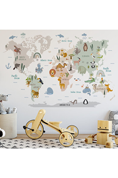 OEM Sticker educativ harta lumii cu animale, sticker decorativ autocolant, st...