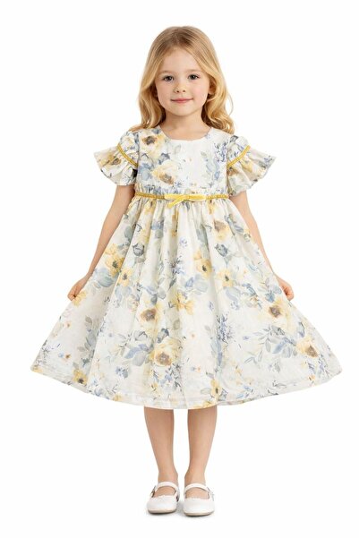 MAY MARA Girl's short sleeve bow dress Patterned ke Linen