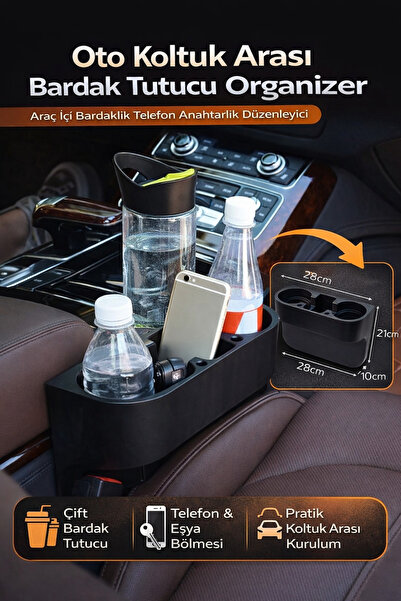 Hane Dostu Oto Koltuk Arası Bardak Tutucu Organizer Araç İçi Bardaklık Telefo...