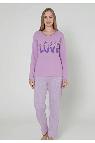 Serena Pijama damă cu mânecă lungă și pantaloni lungi, imprimeu ,,Love'', cul...