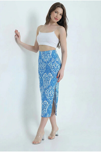 Aslında Look Slit Crinkle Women's Skirt A-Line Midi Comfortable Fit Daily Off...