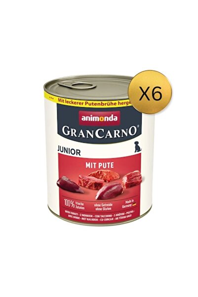 Animonda Hrană umedă pentru câini GranCarno Junior, Curcan, 6 bucăți x 800g