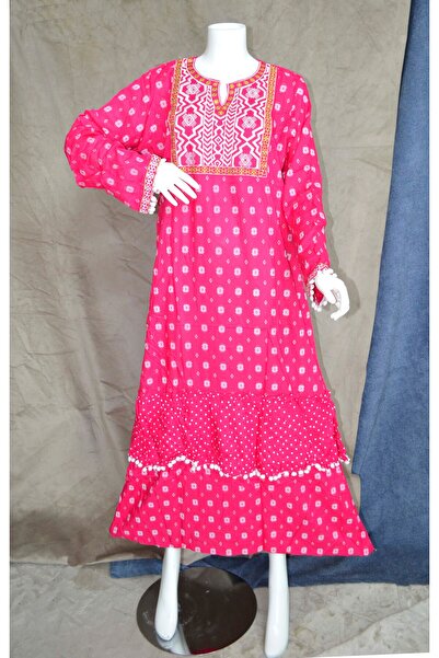 Zainah Embroidered Full-Sleeve Viscose Jalabiya - Tiered Maxi Kaftan Dress fo...