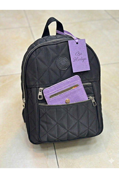 İKRA ÇANTA Quilted Backpack Lila Card Holder Wallet Gifted