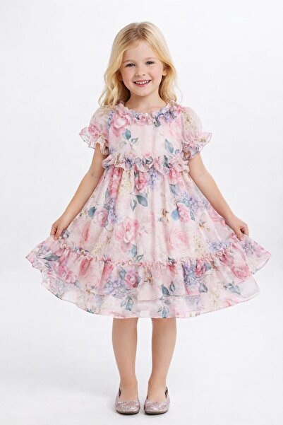 MAY MARA Girl's short sleeve bow dress Patterned ke Linen