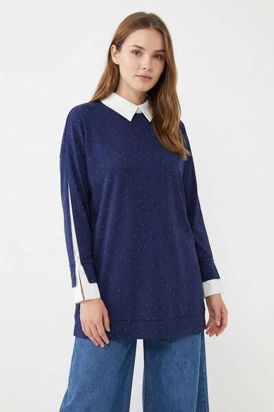 Rays 8274 Shirt Collar Stoned Sleeve Detail Tunic Laci