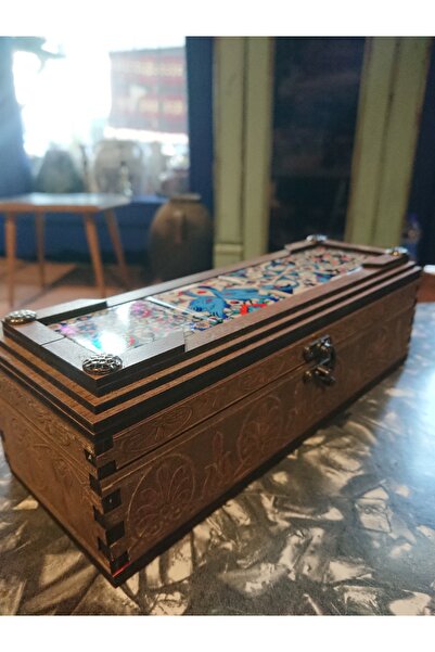 Lazerlimazerliişler AHŞAP SERAMİK ÇİNİ KUTU 22X8CM ESKİTME AYAKLI DEKORATİF KUTU