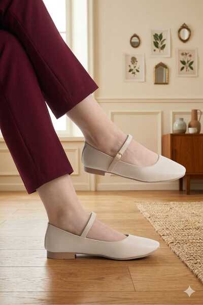 maria life Ballet Flats Beige Skin Type Round Toe Closed Helmet Flat Sole Ort...