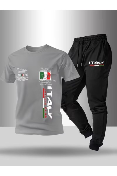 puolikuu Men's Oversized Tracksuit Set - Full Set Italy Printed T-Shirt - Tra...