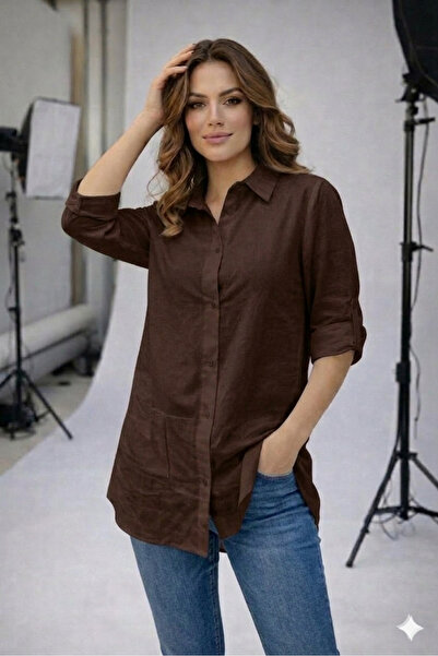 rushana Cămașă de damă cu mânecă pliabilă 85 cm crep material textil