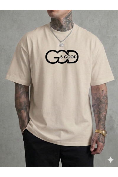 ALİ.COM Unisex GOD IS GOOD με τύπωμα Crew Neck Βαμβάκι llu oversized T-shirt
