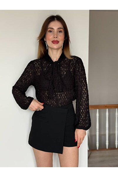 YK FASHION Bağlama Detaylı Dantelli Bluz
