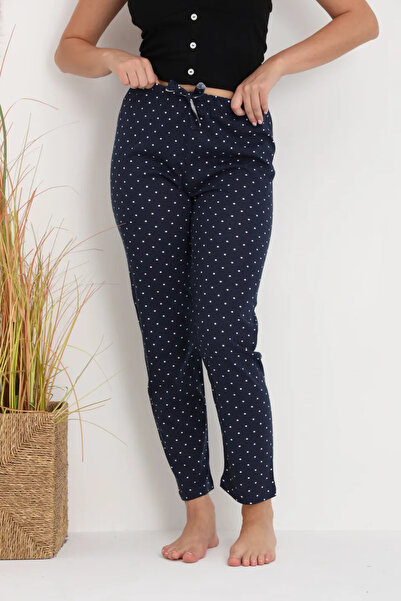 Serena Women's navy blue pajama pants with white dots