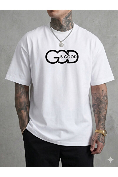 ALİ.COM Unisex GOD IS GOOD με τύπωμα Crew Neck Βαμβάκι llu oversized T-shirt