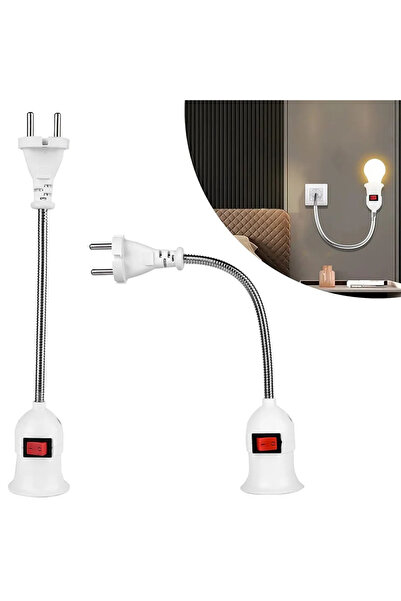 nelerbulurum PRİZİ E27 DUYA DÜNÜŞTÜRÜCÜ 26 CM AÇMA KAPAMA TUŞLU SPİRALLİ OYNA...