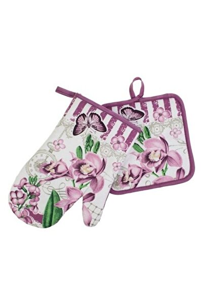 SHOPIENS Set of oven mitts and kitchen towels with flowers and butterflies, l...