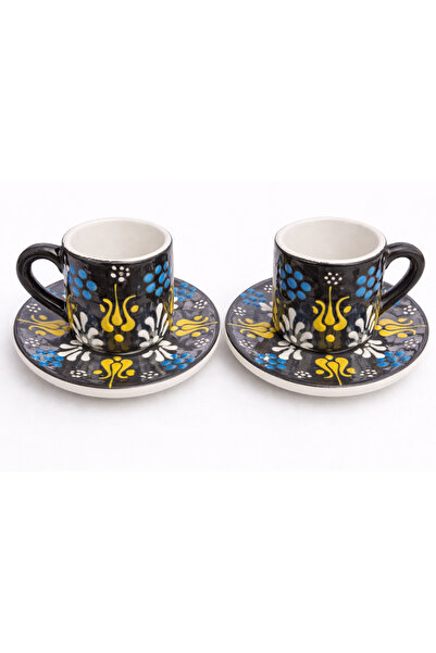 RSI Home Lale Patterned Black Porcelain 2-Piece Cup Set
