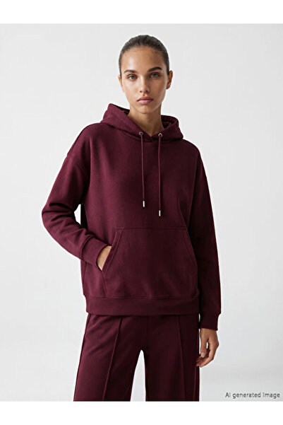 LC Waikiki Koor Sport Mürdüm Kangaroo Pocket Oversized Women's Hoodie from th...