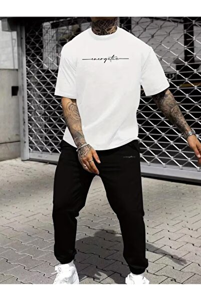 puolikuu Men's Oversized Tracksuit Set - Energetik Printed T-Shirt - Tracksuit