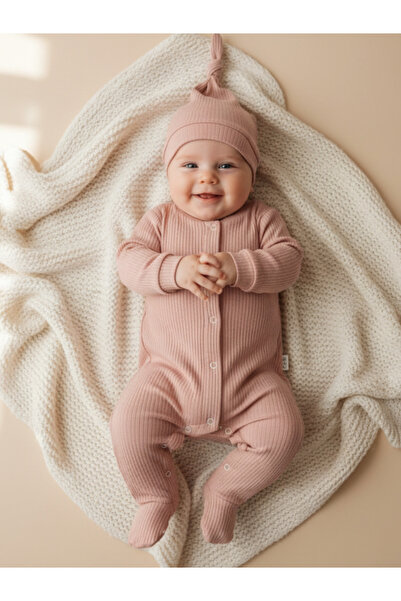 colbi baby Honeybean Organik Pamuk Patikli Bebek Tulum ve Şapka Takımı GOTS S...