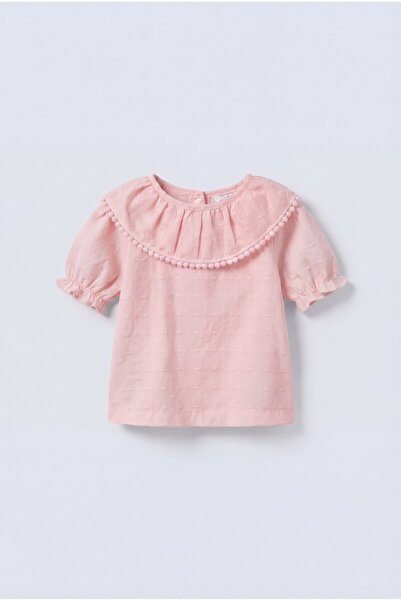 Magu Bluză pentru fete din bumbac, roz pudrat, cu detaliu la guler - cu dungi...