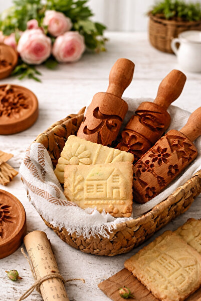 HESİODOS Oklava Ahşap Desenli Kurabiye Merdanesi –Oymalı Baskılı Rolling Pin ...