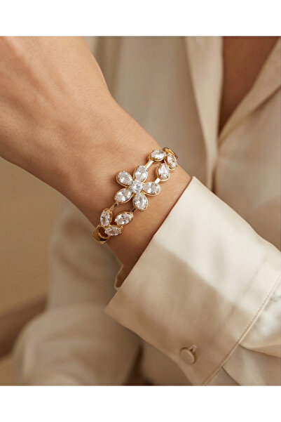 HOSBUTIK Steel Zircon Stone Handcuff Bracelet
