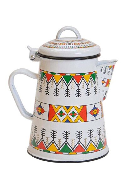 Generic Traditional Design Enamel Milk Jug White/Green/Yellow 1.5 Liters