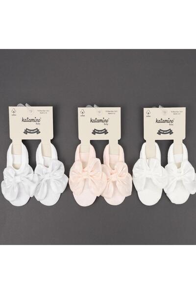 Katamino Kız Bebek Fiyonklu Babet/Patik Görünümlü Çorap 1 Çift