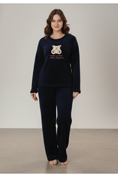 CHARME Women's navy blue cocolino pajamas with teddy bear