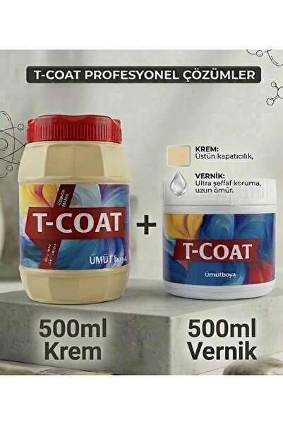 mbs kimya T-Coat Yeni Nesil Dönüşüm Boyası (Krem 500ML+500ML Vernik) Ahşap-Ca...