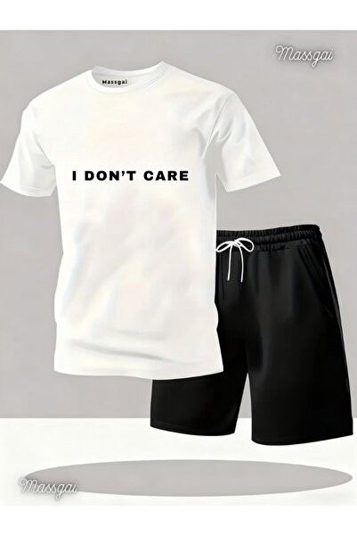 Massgai Unisex I Dont Care Printed Oversized Short Sleeve T-Shirt Shorts 2-Pi...