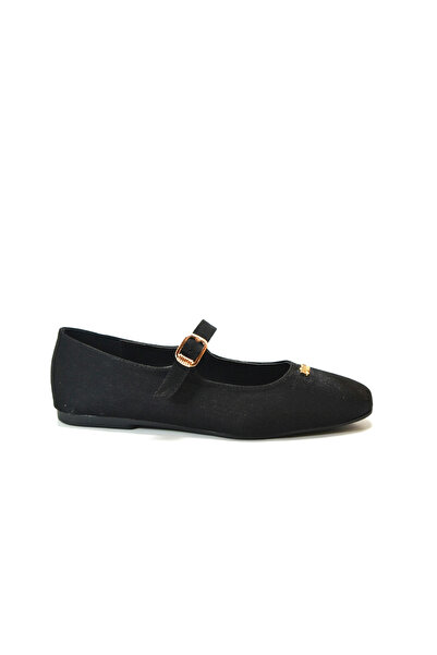Beety 9014 Black Buckled Stylish Casual Women's Ballet Flats Shoes