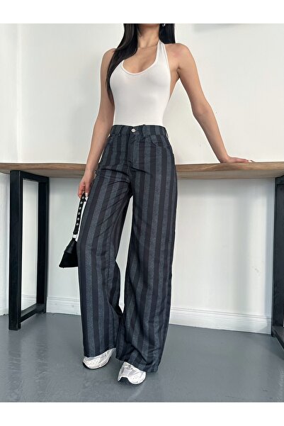 ASEDE Zr Model High Waist Striped Wide-Leg Women's Pants
