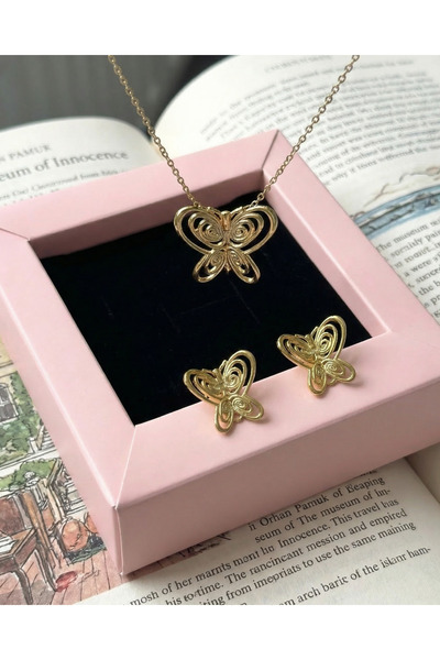 Gleemy accesories Masumiyet Müzesi Füsun Kelebek Kolye Küpe Seti – Altın Renk...