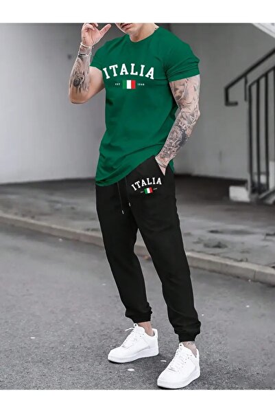 puolikuu Men's Oversized Tracksuit Set - Italy Est 1 B Printed Tshirt - Track...