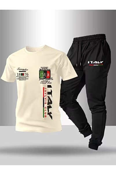 puolikuu Men's Oversized Tracksuit Set - Full Set Italy Printed T-Shirt - Tra...