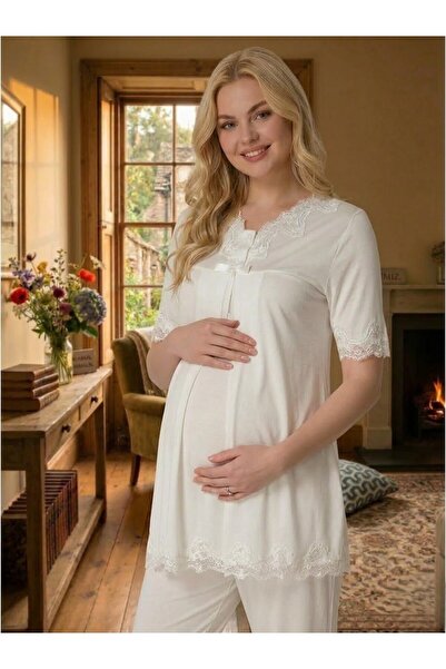 Lohussa New Season Ecru Lace Detailed Special Design Summer 100% Cotton Mater...