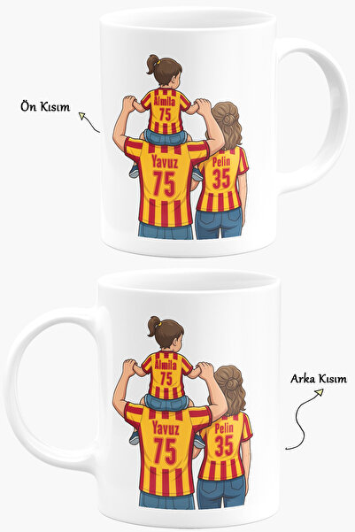 BirYudumAnı Kişiye Özel Taraftar Kupa Bardak Sarı Kırmızı Tasarımlı Aile Ve S...