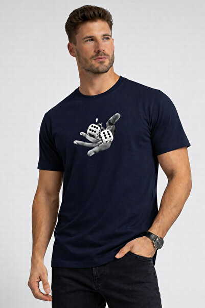Trend Sizde Unisex Navy Blue Elzar Printed Crew Neck T-Shirt
