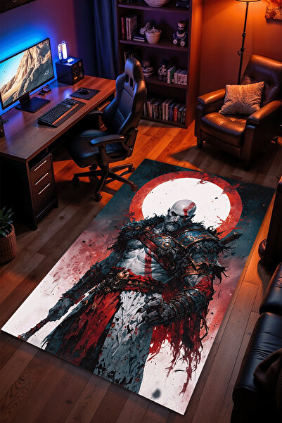 God Of War Temalı Halı – Kaymaz Taban Kadife Dokulu Makinede Yıkanabilir Genç Odası Halısı Yolluk