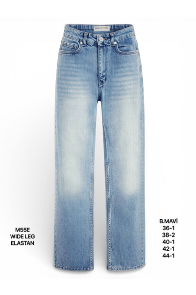 Miss Poem Women's Ice Blue High Waist Wide Leg Jean Pants