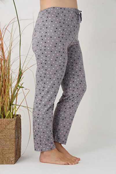 Serena Women's Big Size Pajama Pants, Gray with Colorful Hearts