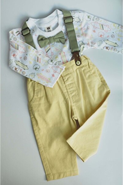 ToffyHouse Baby Boys Printed Top and Yellow Suspender Pants Set